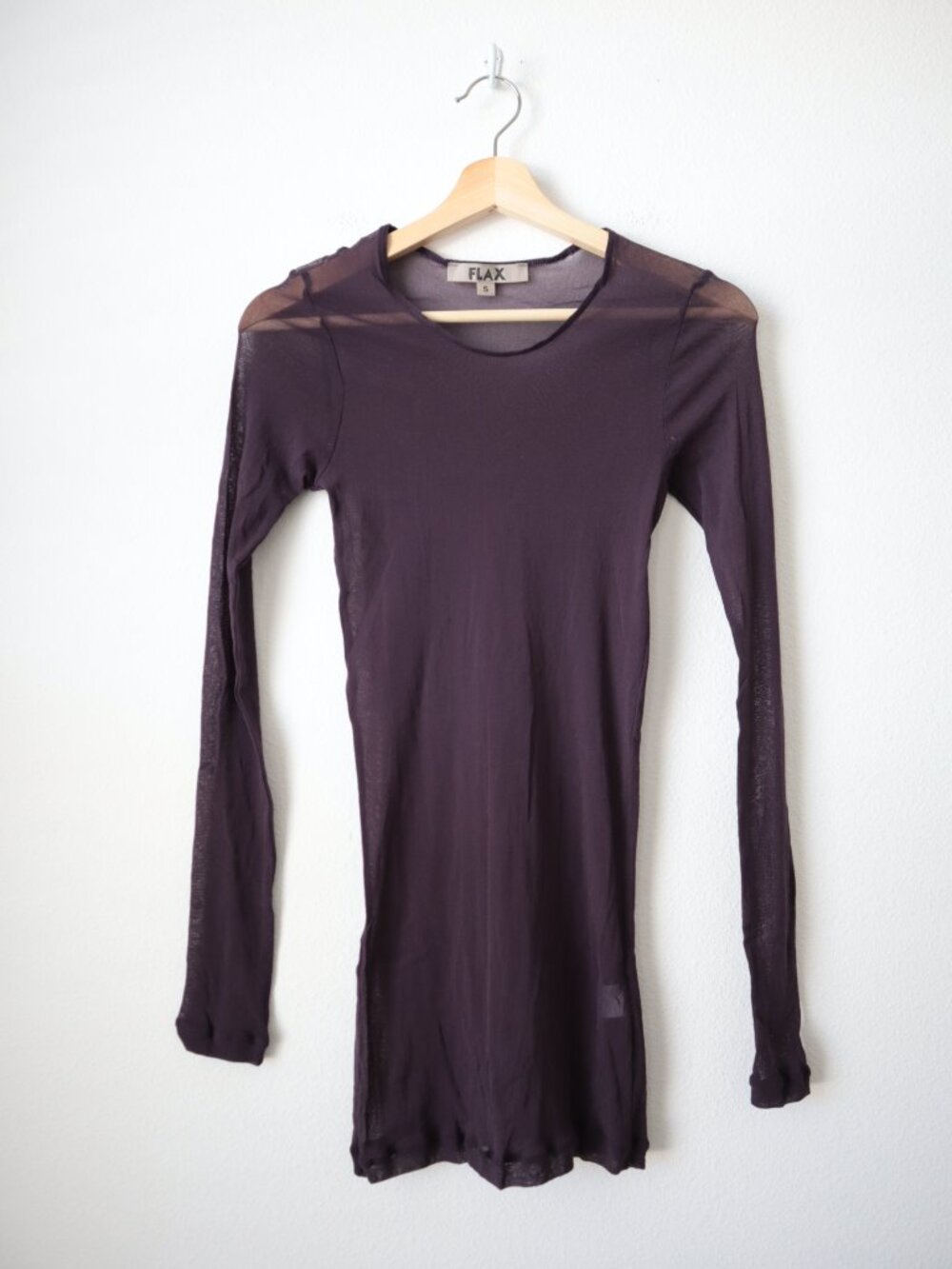 FLAX Sheer Eggplant Long Sleeve Top | S